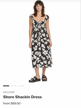 Volcom Black Floral Tie-Front Midi Dress